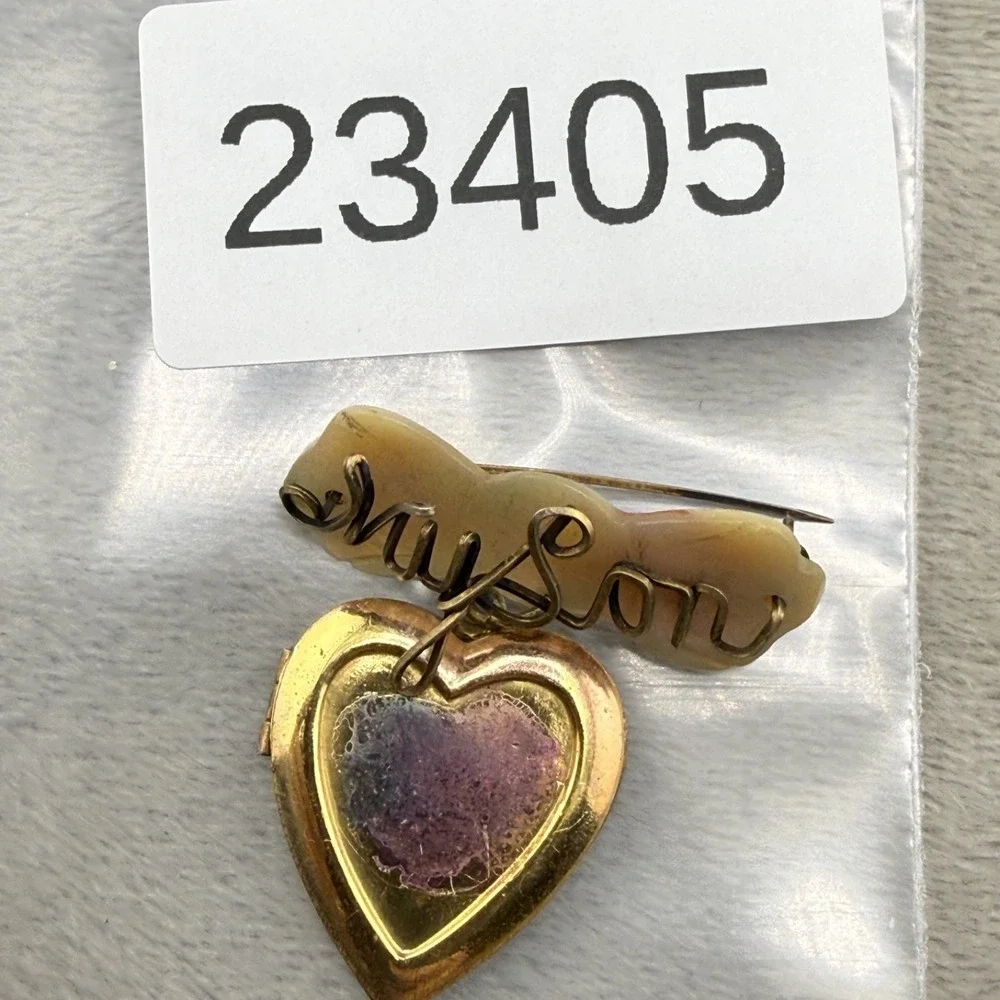 Vintage WWII Locket Sterling Silver Brooch Heart Mother‎ of Pearl 